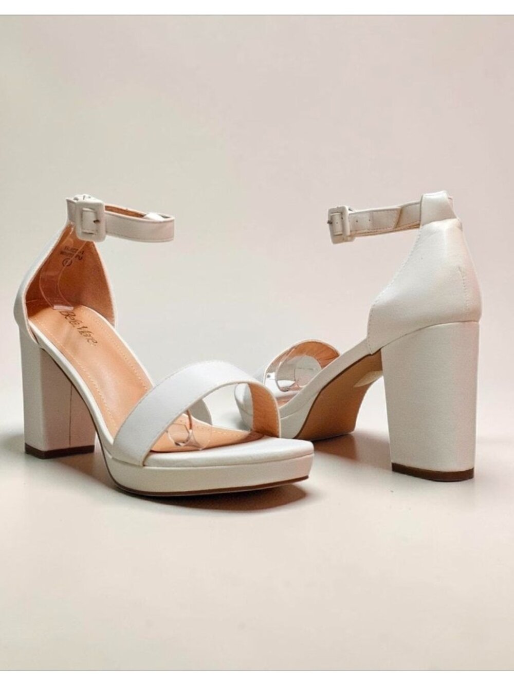 White Block Heel Sandal With Ankle Strap For Women - Elegant Design Ideal For Fo